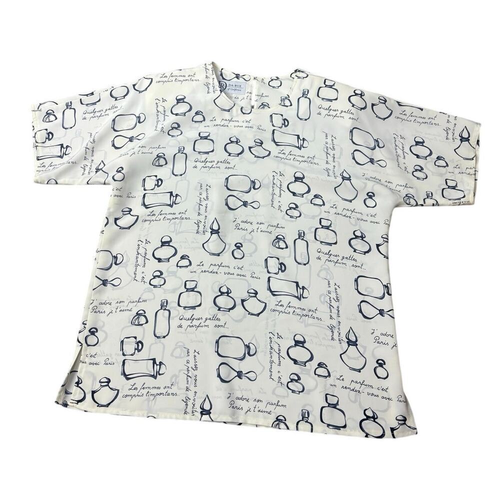 DA RUE Perfume Print Blouse Womens 6 Cream Paris Top